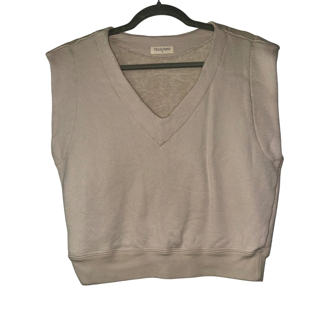 78&SUNNY Womens‎ Beige Padded Shoulder V-Neck Sleeveless Sweatshirt Vest Size M
